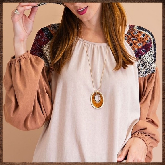 EASEL Tribal Aztec Print Silky Balloon Bubble Sleeve Top Jersey - T-Shirt Bodice - Picture 4 of 12